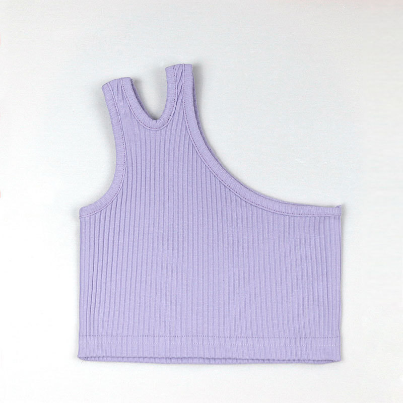 Picture of Cross-border Children's Wear Girl's Summer Vest 2024 New Foreign Trade Girl's Inclined Shoulder Irregular Strap Hundred Tower Top