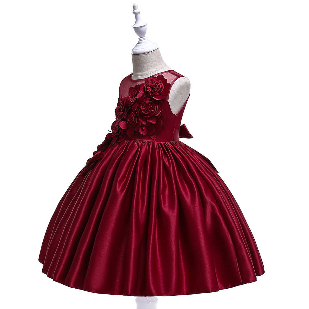 Picture of 2024 cross-border children's mesh tube chest three-dimensional flower host performance dress princess dress forged cloth solid color