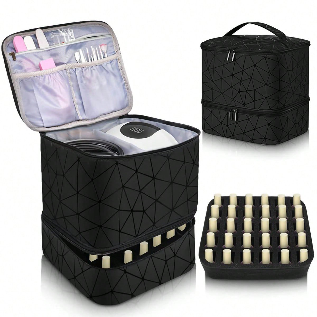 Picture of Amazon new nail polish double layer cosmetic bag storage bag can hold 30 bottles of large capacity multi-function storage bag