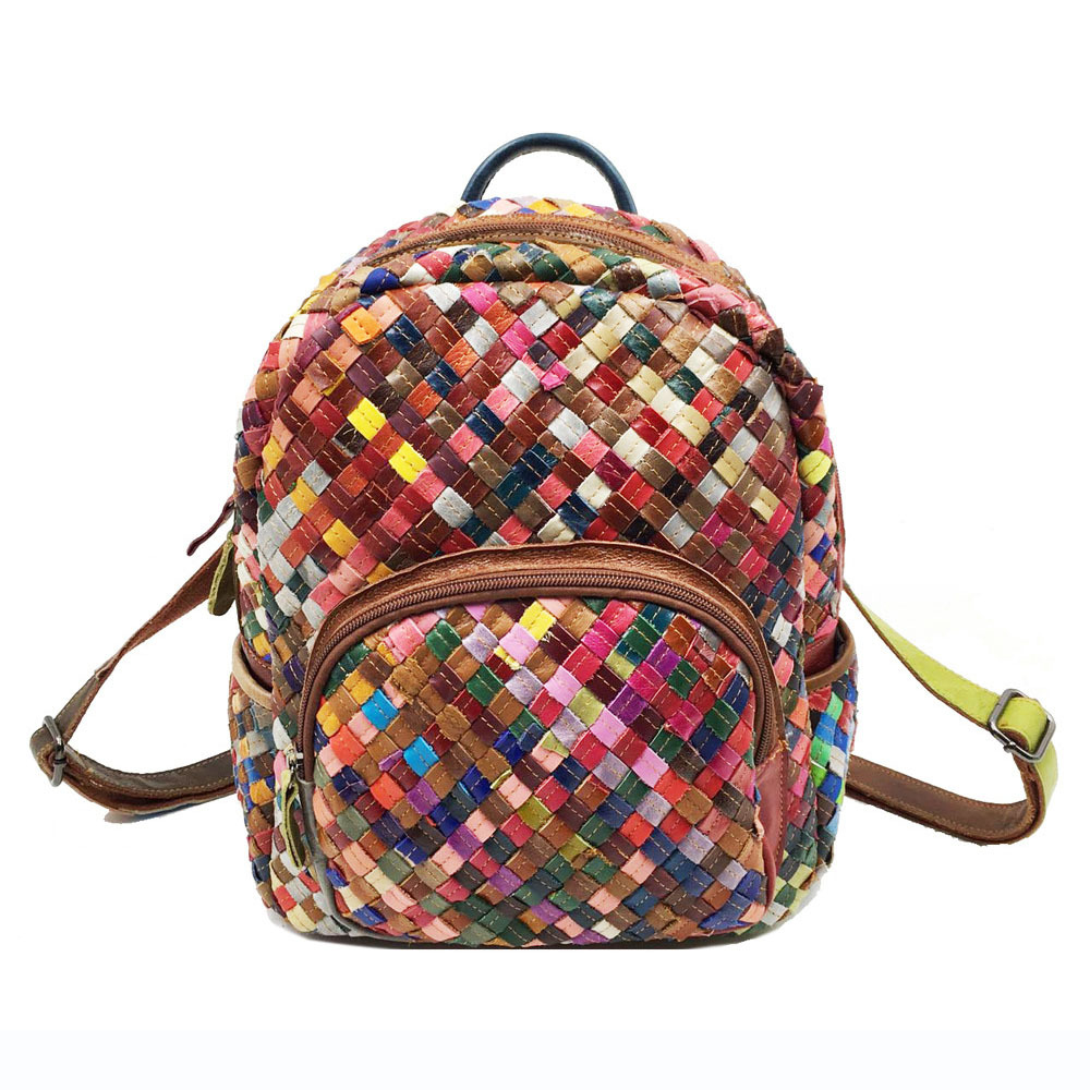 Picture of 2025 fashion women's bag leather backpack stitching color leather hand-woven shoulder bag women's bag a generation of hair