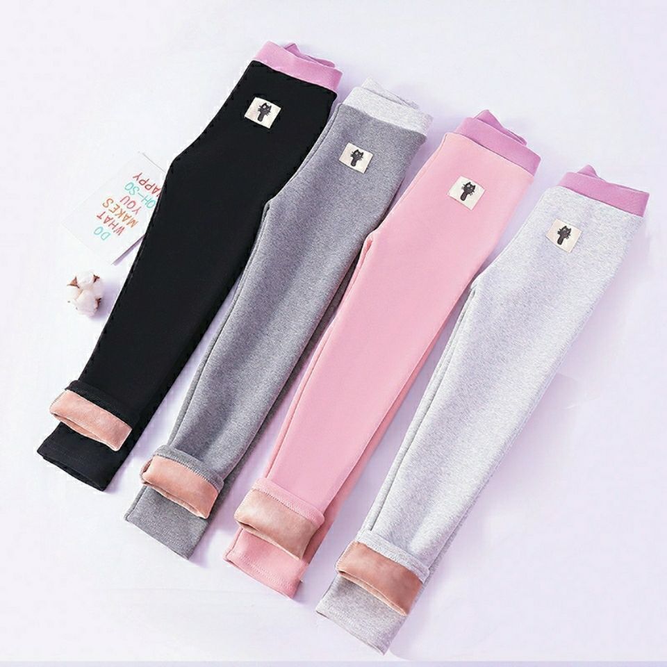 Autumn and Winter Children's White Leggings Baby Trousers Thickened and Velvet Black One-piece Velvet Outer Wear Pure Cotton Girls' Pants