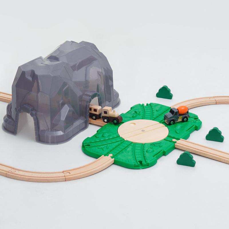 Picture of Children's wooden train track scene building accessories cave tunnel compatible Thomas train 2-6 years old