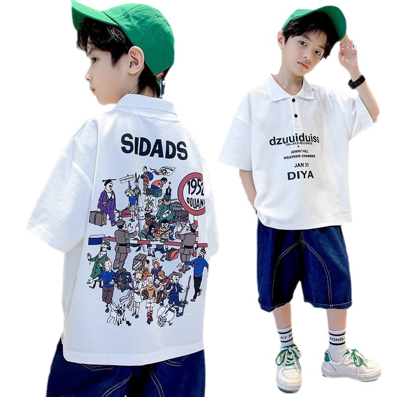 Picture of Boys' short-sleeved polo collar 2023 new summer children's cotton shirt handsome medium and big children's polo shirt