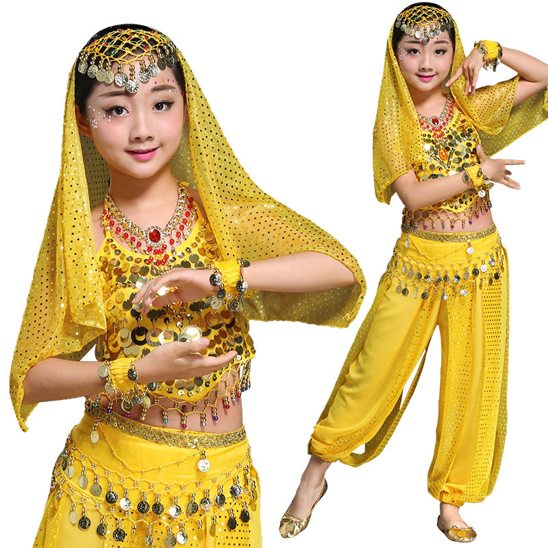 Picture of Children's Ring Bra Highlights Pants Children's Belly Dance suit Children's Indian Dance Performance Costume Performance suit