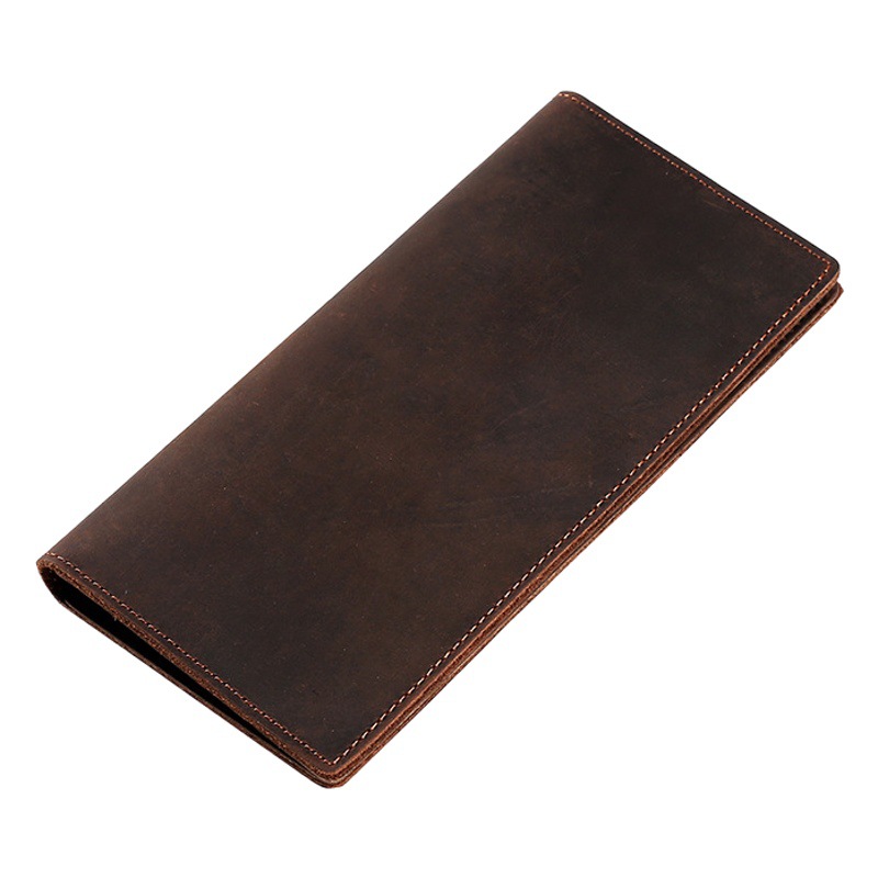 Vintage Crazy Horse Leather Long Wallet Men's Genuine Leather Tri-Fold Wallet Multifunctional Business Top-Layer Cowhide Clutch Bag for Men