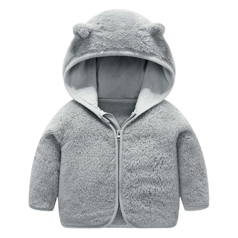 Baby's Flannel Hooded Bear Top Early Spring Autumn Winter Korean Style fleece-lined Warm Soft Comfortable Jacket for Boys and Girls