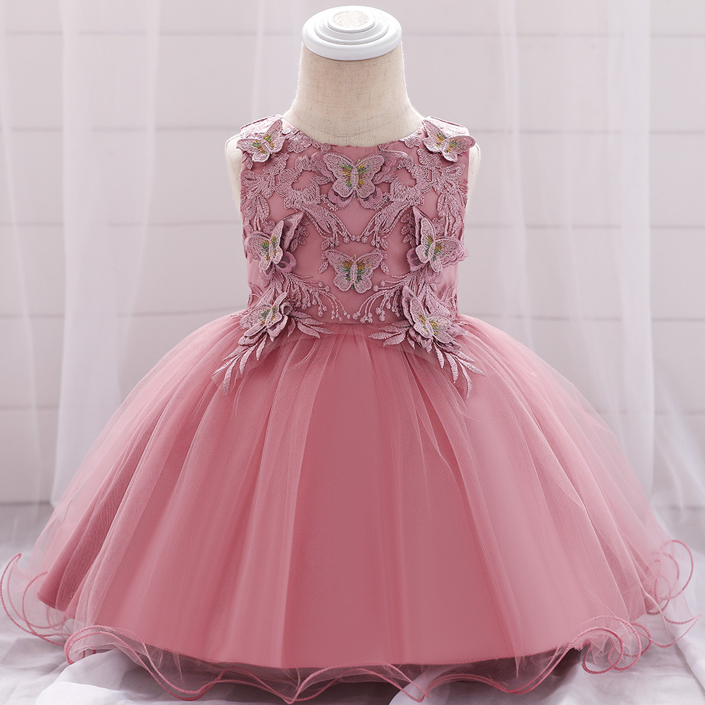 Picture of 2024 cross-border one-year-old dress baby princess dress girl's full moon dress butterfly embroidered cotton-lined pettiskirt