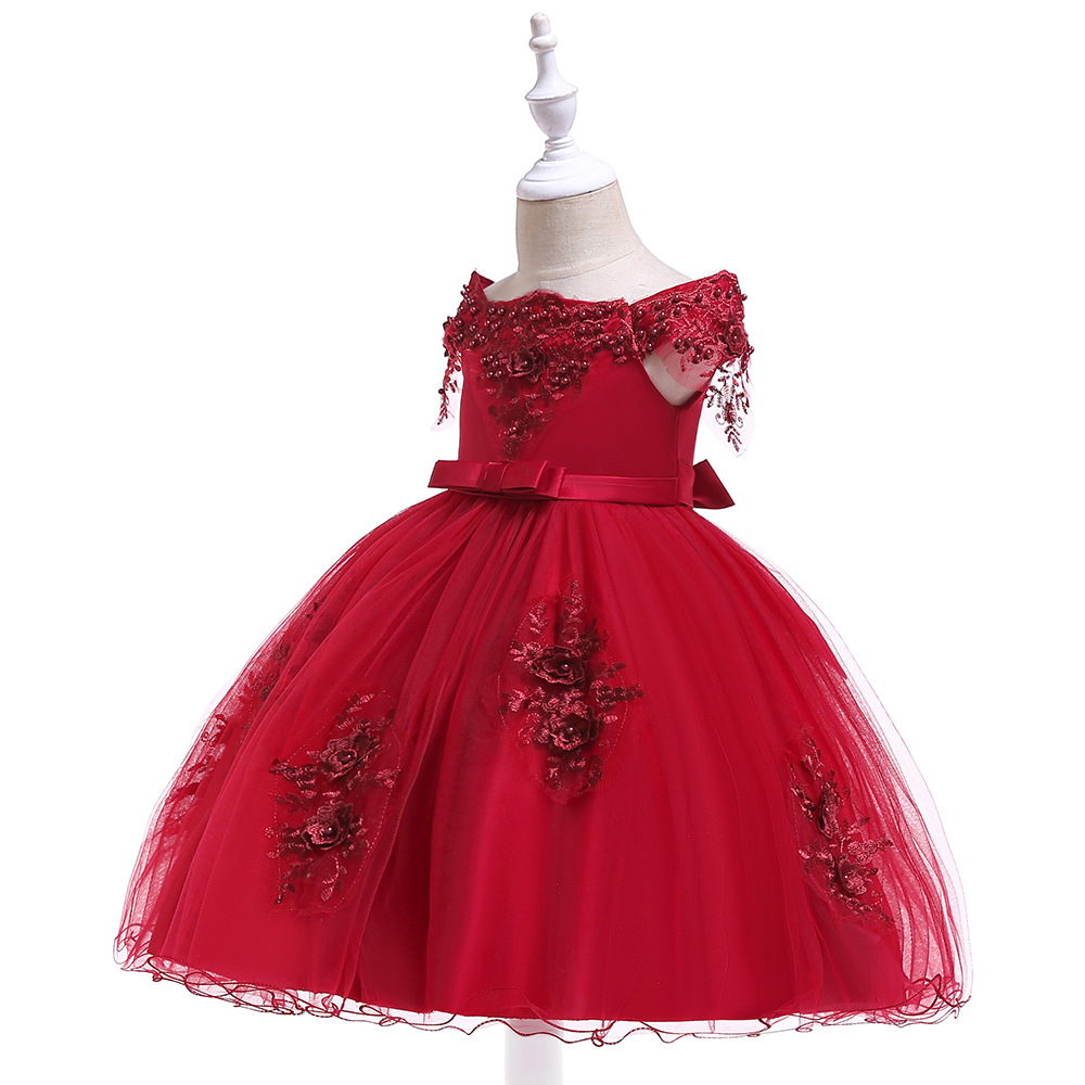 Picture of 2024 Children's Dress Skirt Strap Shoulder Mesh Embroidered Pearl Puffy Princess Dress Girls Dress Kids