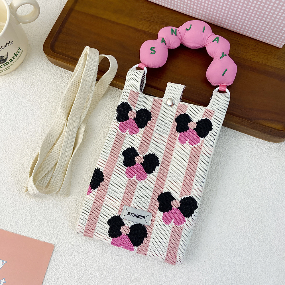 Picture of Cartoon Knitted Mobile Phone Bag Korean Style All-match Crossbody Bag Small Portable Student Coin Purse Single Shoulder Hand Bag