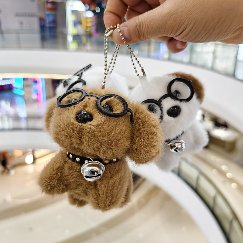 Trendy Cute Glasses Puppy Plush Toy Doll Cartoon Bag Accessory Keychain Doll Toy