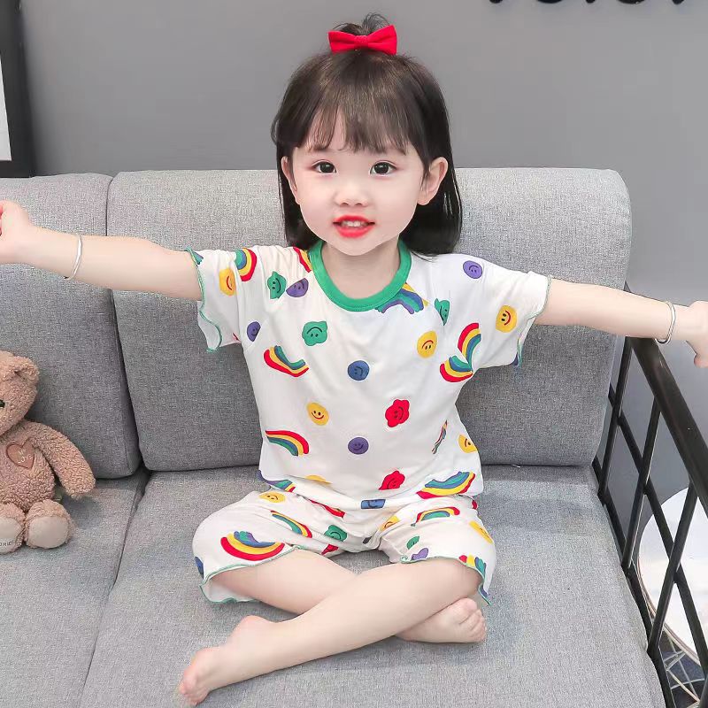 Picture of Ice Silk Pajamas suit Summer Thin Western Girl's Summer Home Clothes Children's Children's pajamas