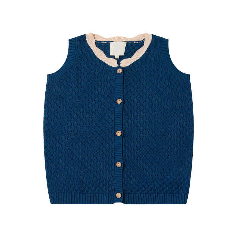 Picture of Young Kidsren's 2024 Spring and Summer Kidsren's Knitted Suit Sleeveless Thin Cut Out Lace Collar Top Wide Leg Pants in Stock