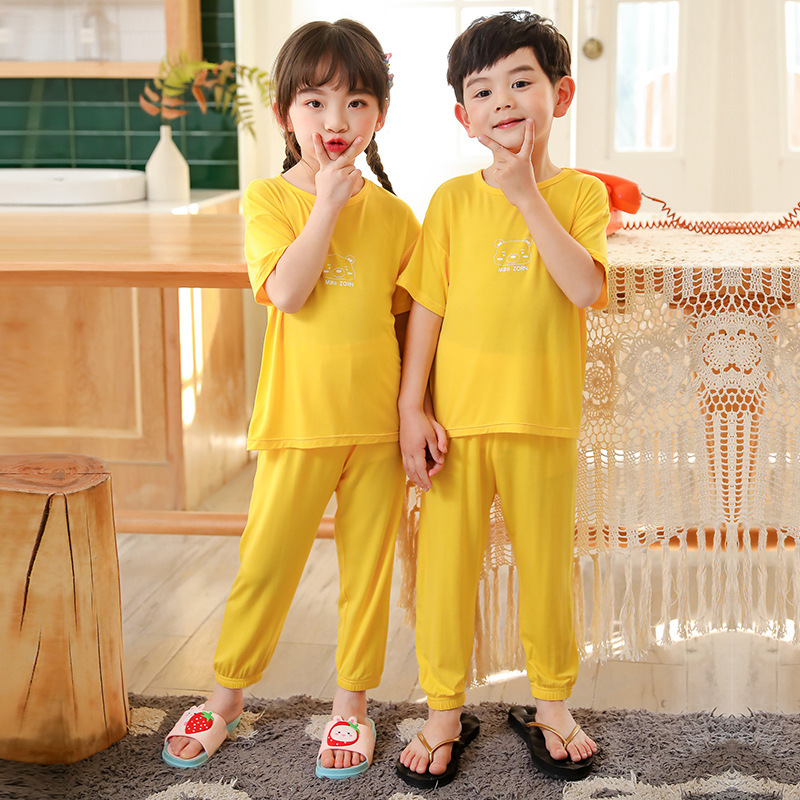 Picture of Summer new children's home clothing set modal boys and girls short sleeve pants set a generation of hair