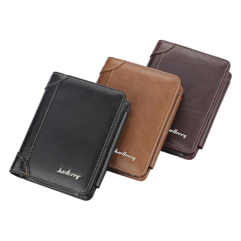 Wallet Men's Short baellerry European and American Multi-Card Three-Fold Zipper Coin Purse Fashionable Thin Card Bag for Men