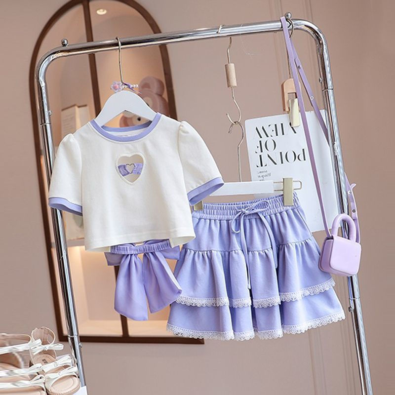 Picture of Girls Suit 2025 Summer New Style Short-Sleeved Kidsren's Korean Style Casual Skirt Fashionable Summer Two-Piece Set