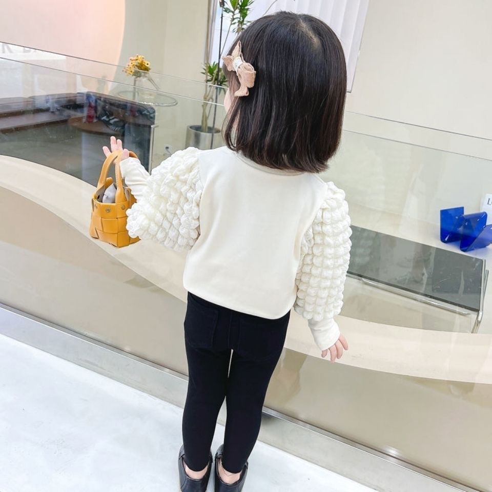 Picture of Girls' Base Shirt Spring and Autumn 2024 Half-High Collar Puff Sleeve Thickened Children's Long-Sleeve T-Shirt Baby Girl Top Cross-Border