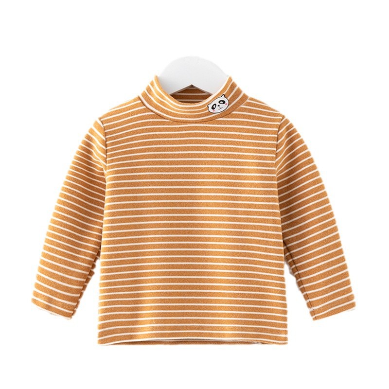 Picture of Children's Velvet Fever Boy's Half-high Collar T-shirt Autumn and Winter Top All-match Base Girl Baby Striped Top Clothes