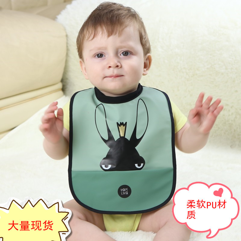 Foreign Trade Baby Children Waterproof Pu Soft Plastic Leather Bib Baby's Food Bag Bib Gown Slippery Towel