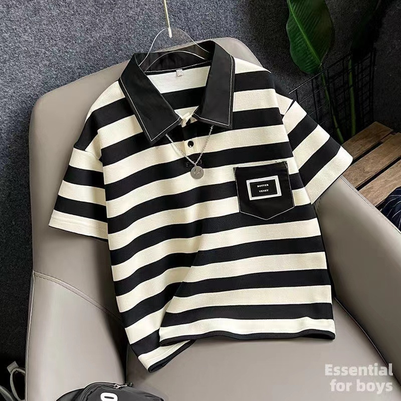Polo Shirt Boys Short-Sleeved Stripesd Children's Clothing 2024 Summer Medium and Large Children's Loose Trendy Brand T-Shirt Boys Summer Clothing