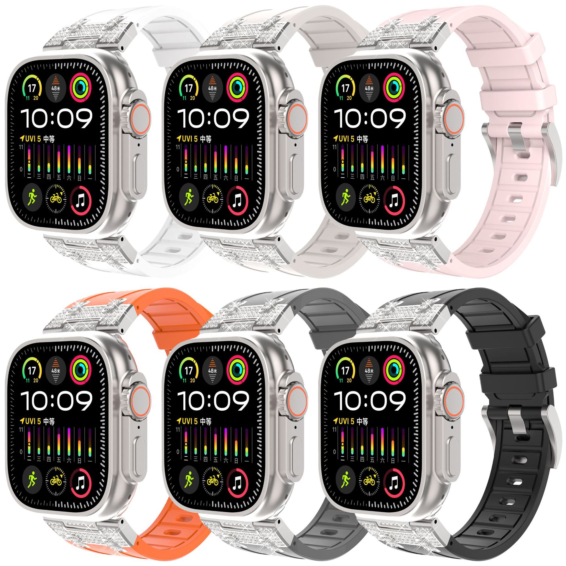 For Apple Watch with Gypsophila iwatch10Ultra2S9876543 Sticker Diamond Silicone Rubber Strap Wholesale
