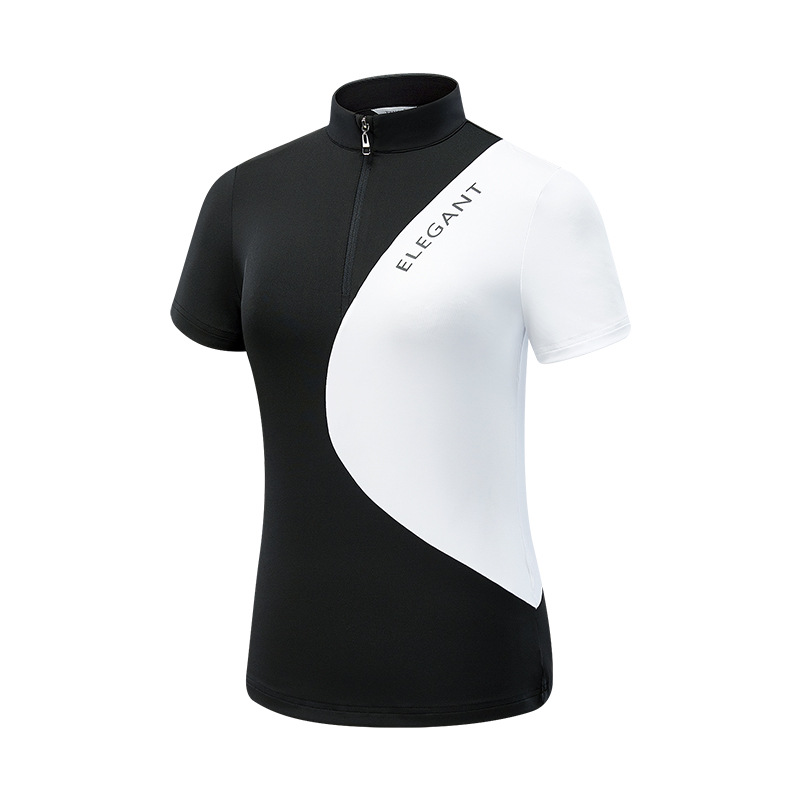 Picture of TTYGJ golf spring new women's contrast color short sleeve zipper collar slim stretch casual sports top clothes