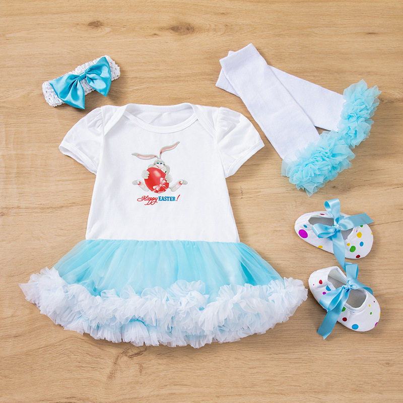 Picture of Children's Clothing Baby Easter Party Dress up 4-Piece Set Printed Letter Egg Four-Color Robe Dress Baby Girl