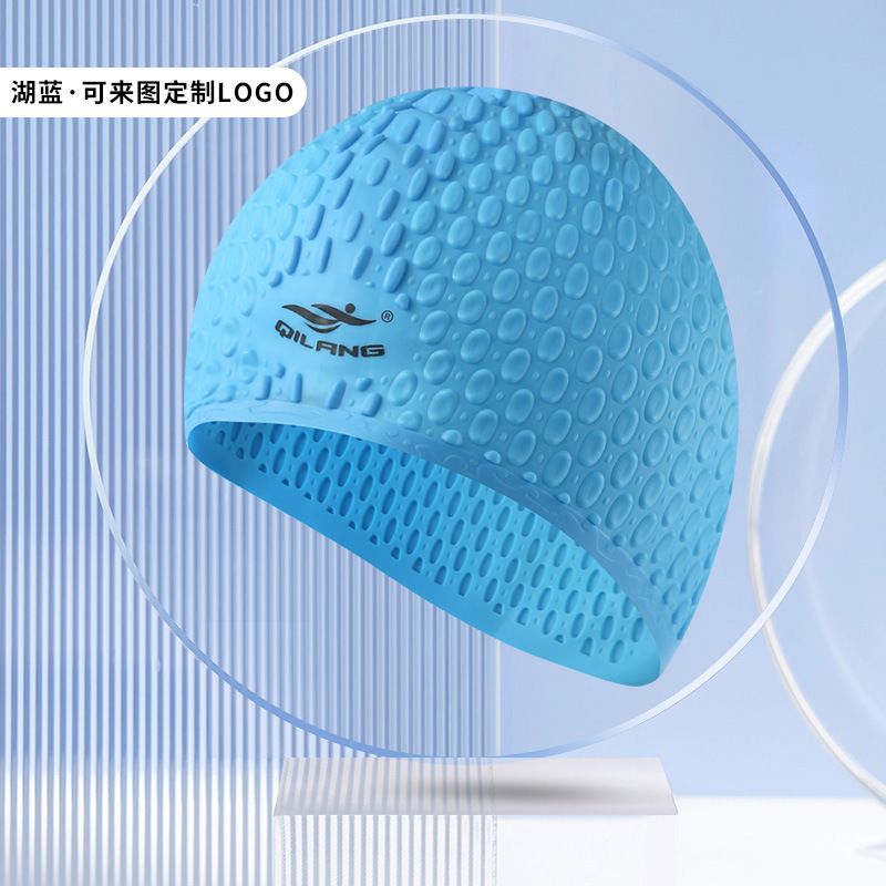 Picture of Vernon adult swimming cap silicone waterproof men's and women's water drop cap custom logo high elastic long hair ear protection large swimming cap