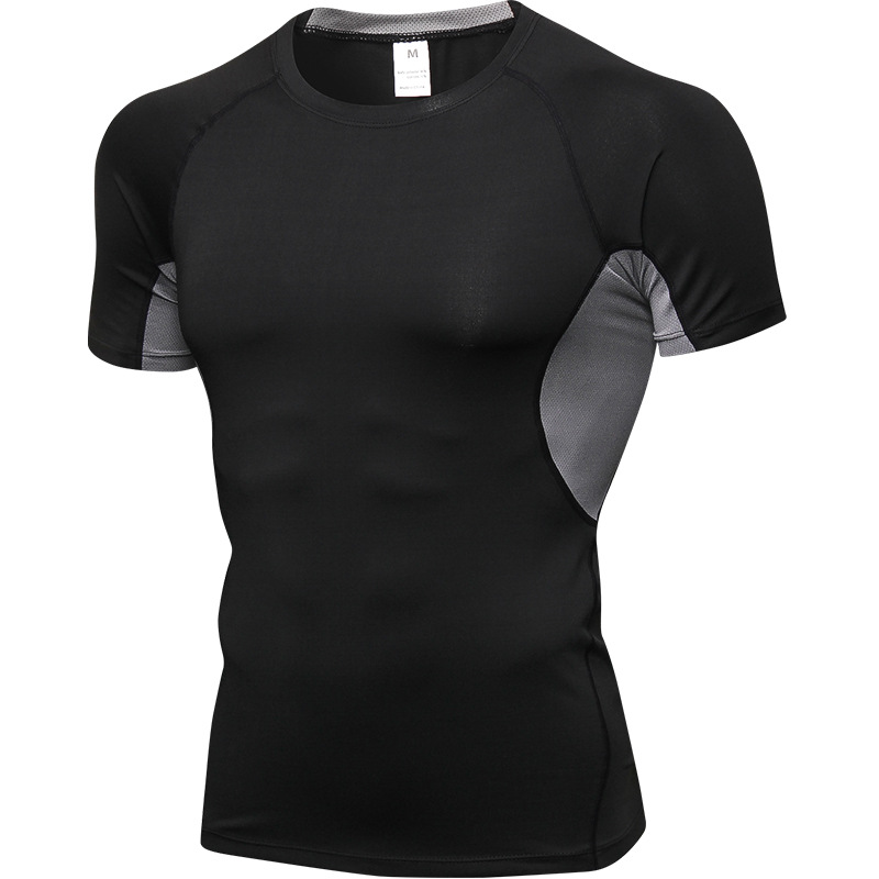 Picture of Sports Fitness Clothing Short-Sleeved Men's Running Basketball Bodysuit Training Track and Field Quick-Drying Sweat-Wicking Breathable Mesh Elastic Top