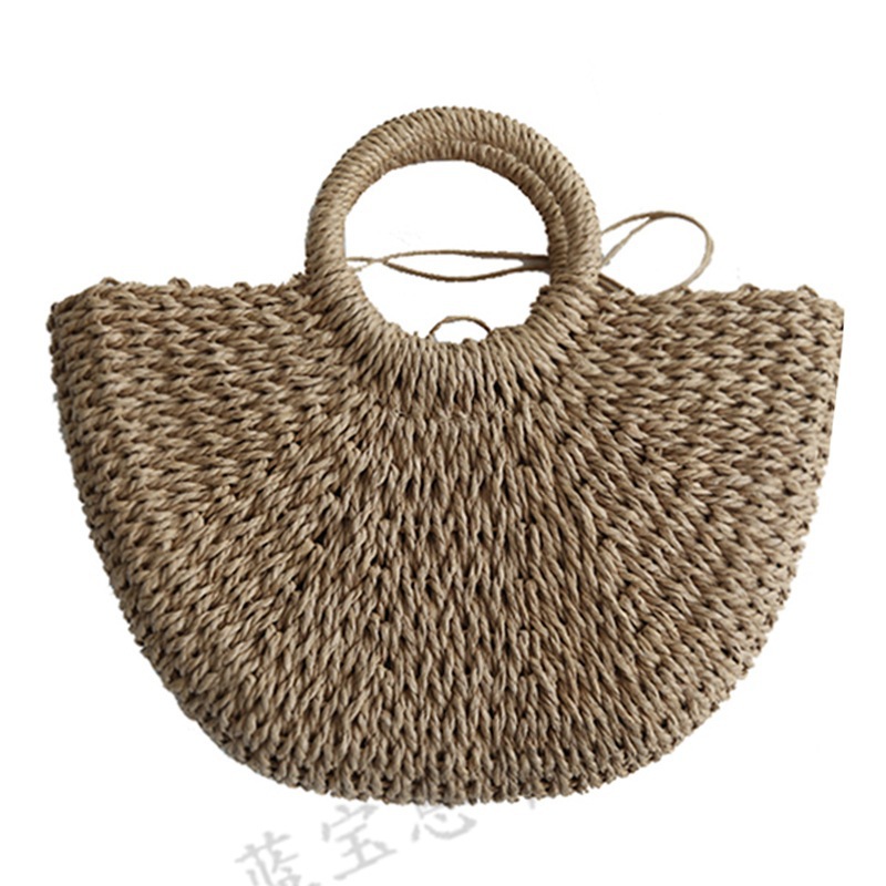 Picture of New semi-circular moon handbag hand-woven beach bag solid color all-match portable women's straw bag