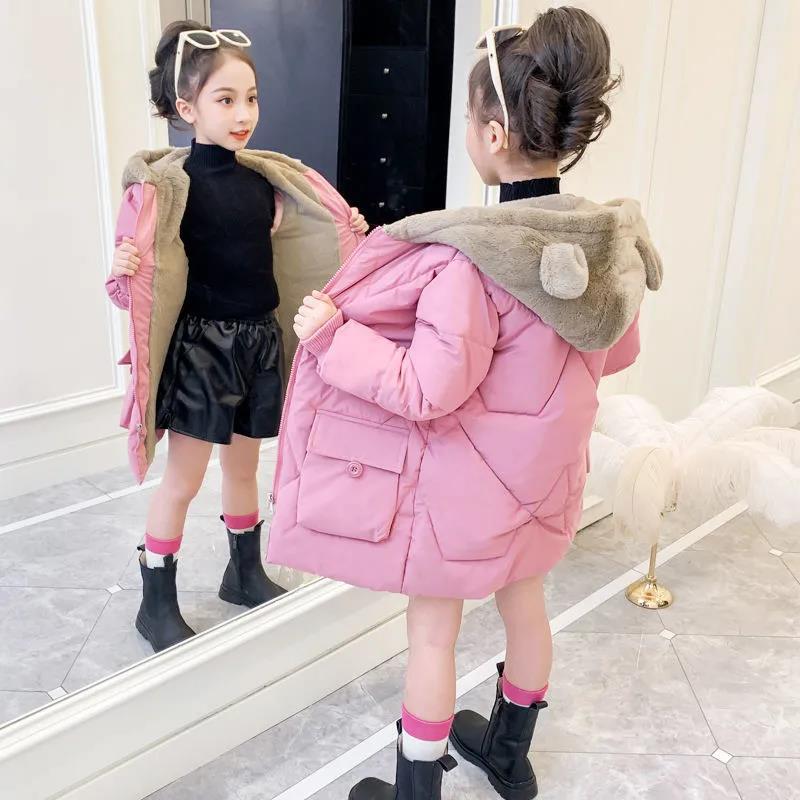 Girls' Autumn and Winter Coat Fleece Cotton-padded Coat Winter 2021 New Style Girl's Cotton-padded Coat Mid-length Children's Cotton-padded Coat
