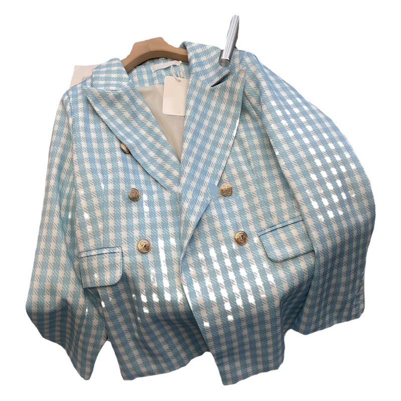 Girls' New Plaid Suit 2025 Spring & Fall New Houndstooth Double-Breasted Lapel Medium and Large Children's Suit Jacket