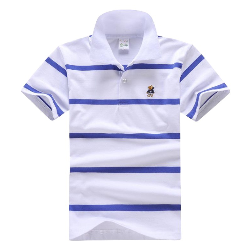Barabbi bala children's cotton T-shirt children's summer short-sleeved shirt double collar round neck striped T-shirt