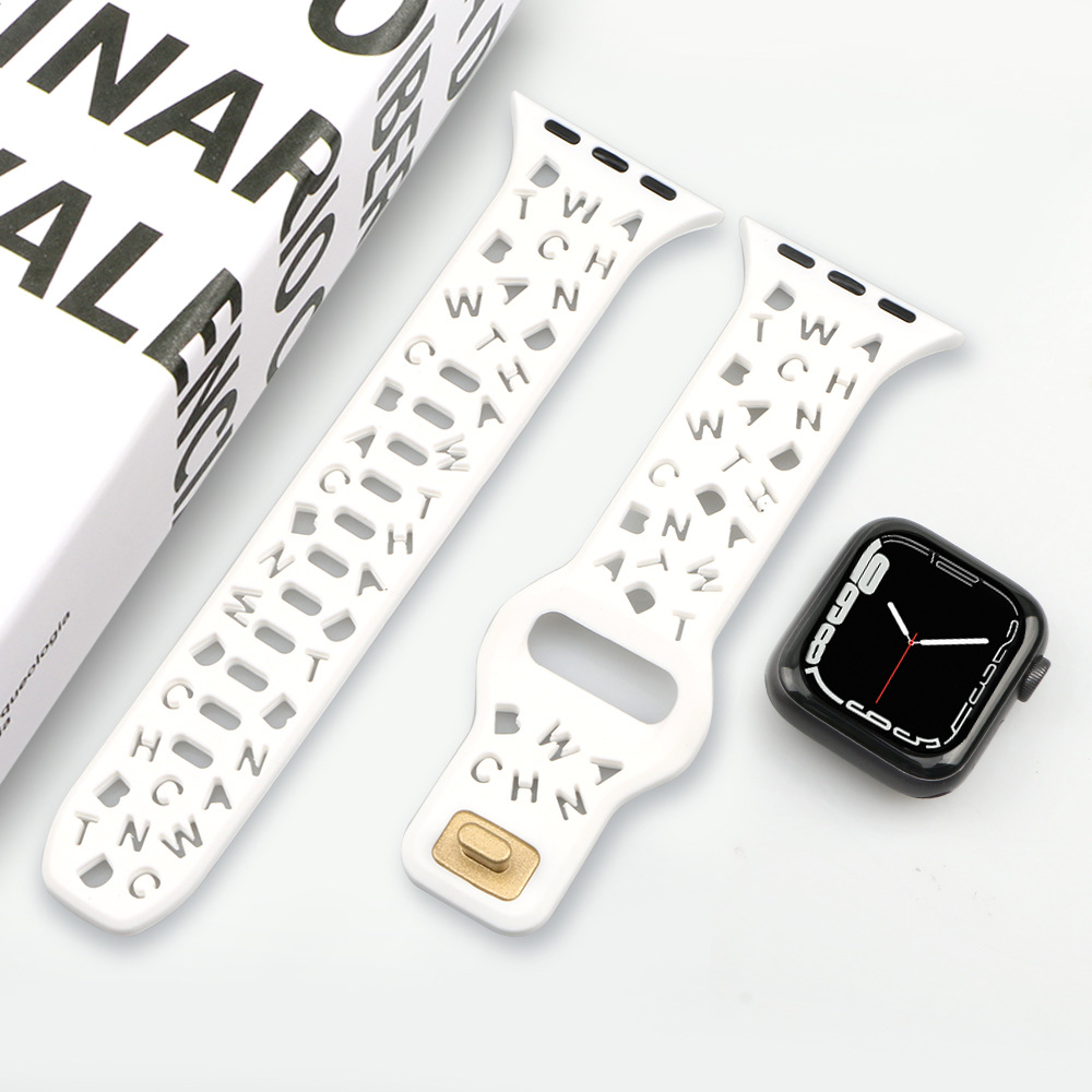 Picture of For Apple Watch iwatch87654321 Strap applewatchs9 English Hollow Solid Color Silicone Watch