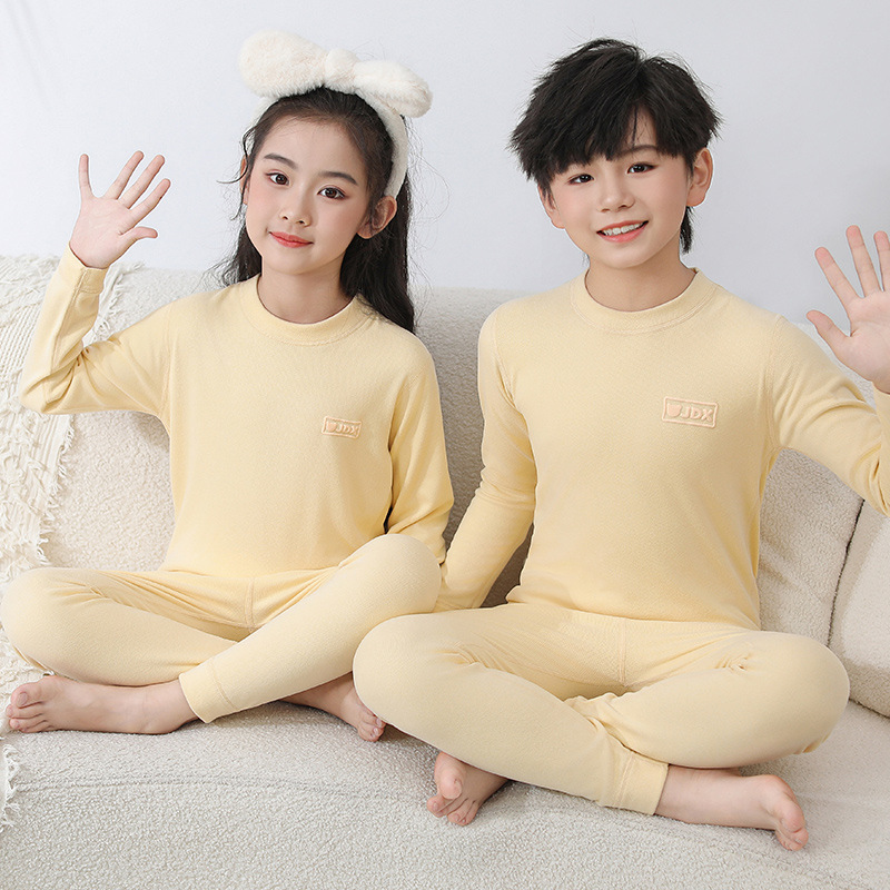 Picture of Children's underwear suit boys' brushed long johns girls' brushed bottoming honeycomb baby homewear pajamas