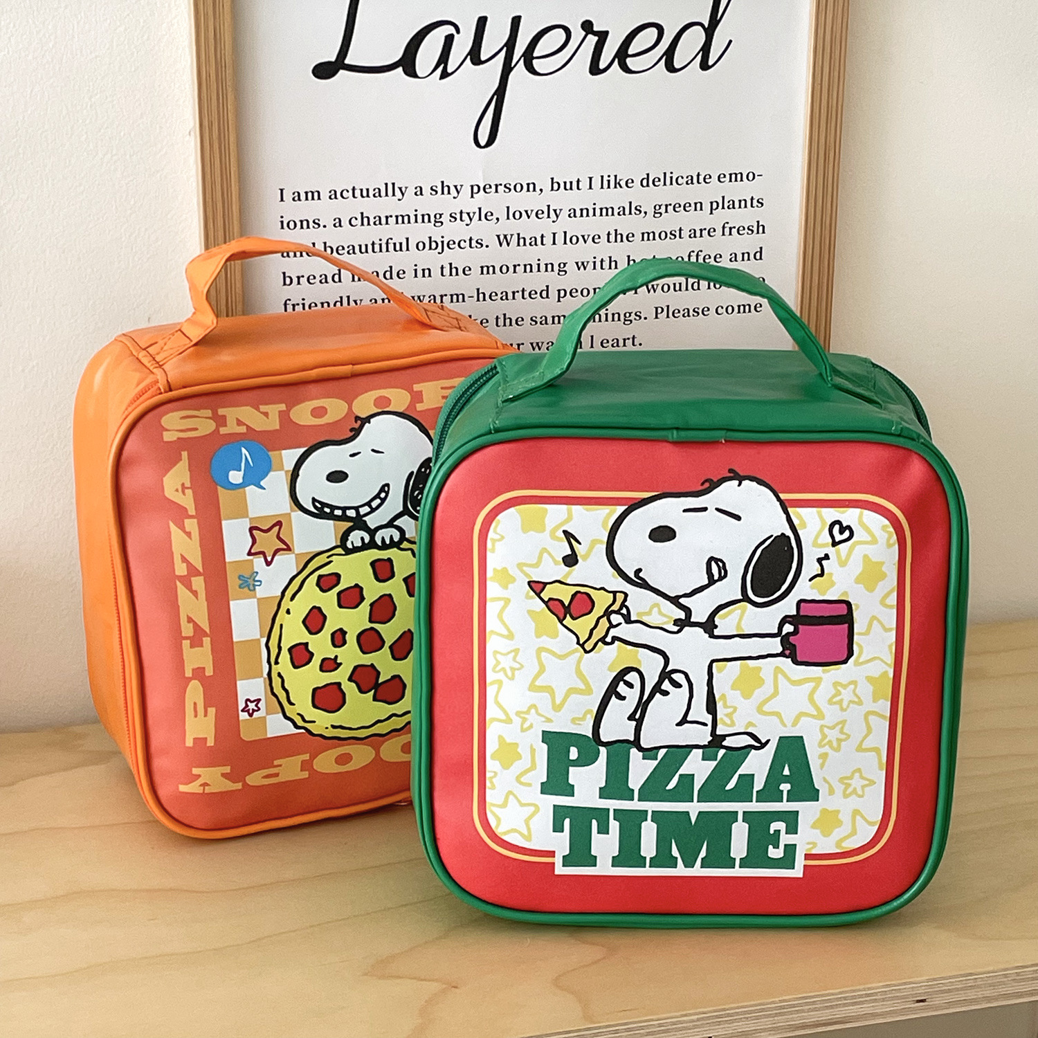 Green Snoopy Cosmetic Bag Double-sided Printed Pizza Dog Travel Portable Large Capacity Portable Storage Bag