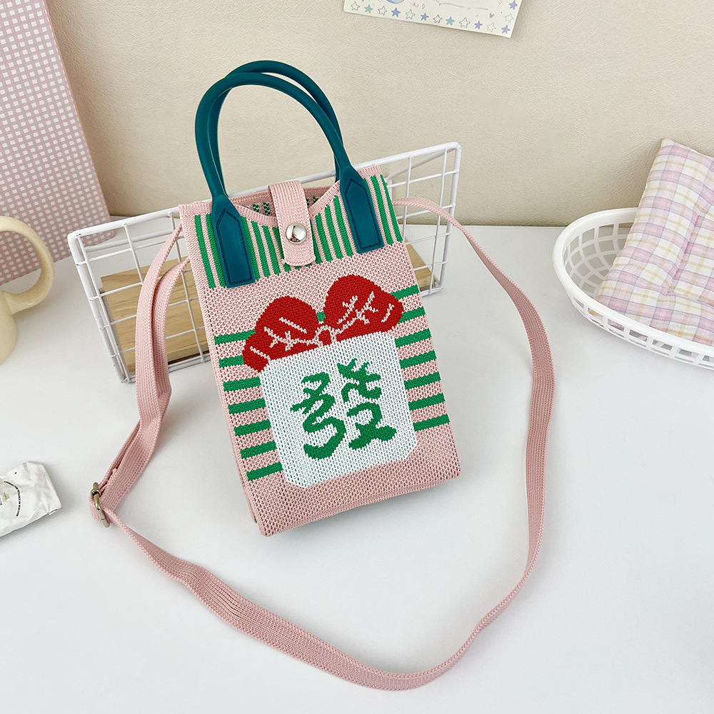 Picture of Shoulder Crossbody Mobile Phone Bag Cute Knitted Hand Bag Cartoon Large Capacity All-match Coin Purse Handbag Wholesale
