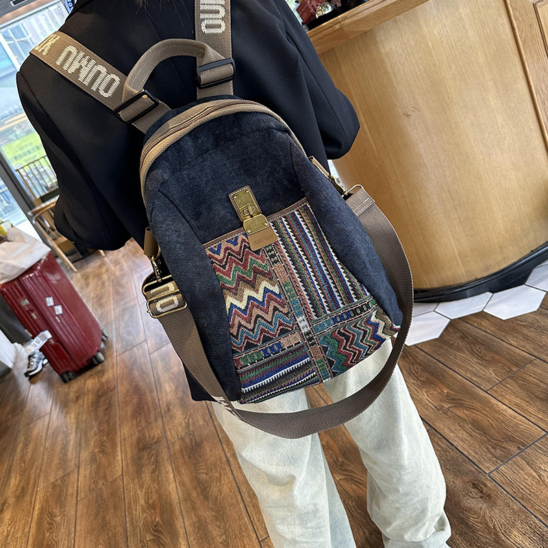 Picture of Large Capacity Canvas Bag 2025 Vintage Embroidered Ethnic Denim Large Backpack Women's Travel Backpack