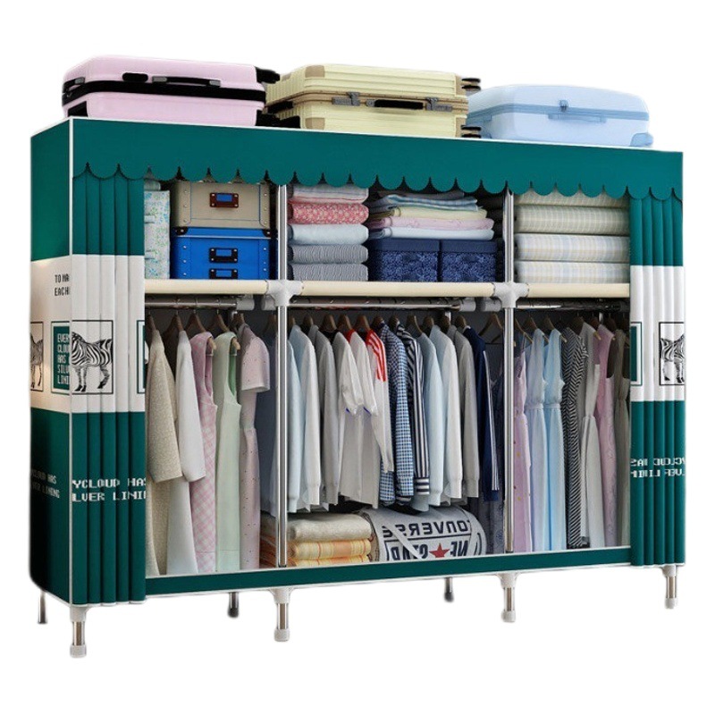 2025 New Steel Pipe Fabric Wardrobe Simple Assembly Wardrobe Home Bedroom Cabinet Rental Single Wardrobe