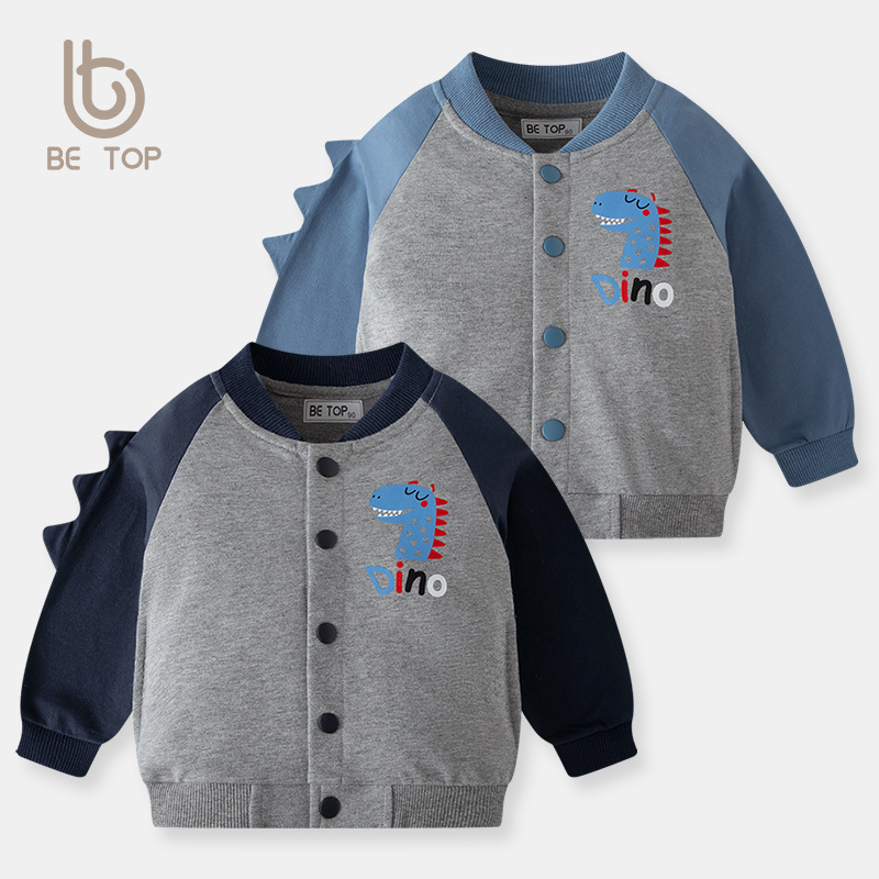 2025 Children's Autumn Cartoon Dinosaur Baby Single Breasted Sleeves Tops Sweatshirt Baseball Uniform Boys Tops Dropshipping