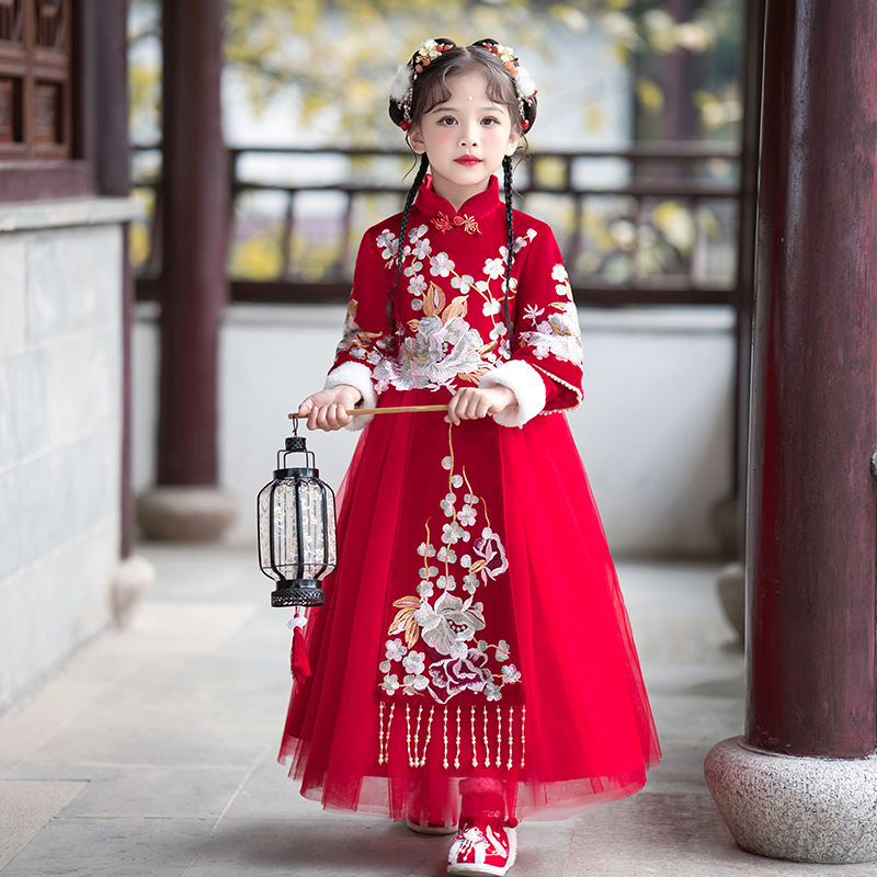 Picture of Hanfu Girl's New Year Outfit Children's Cheongsam Dress 2022 Autumn/Winter New Little Girl's Festive New Year Dress