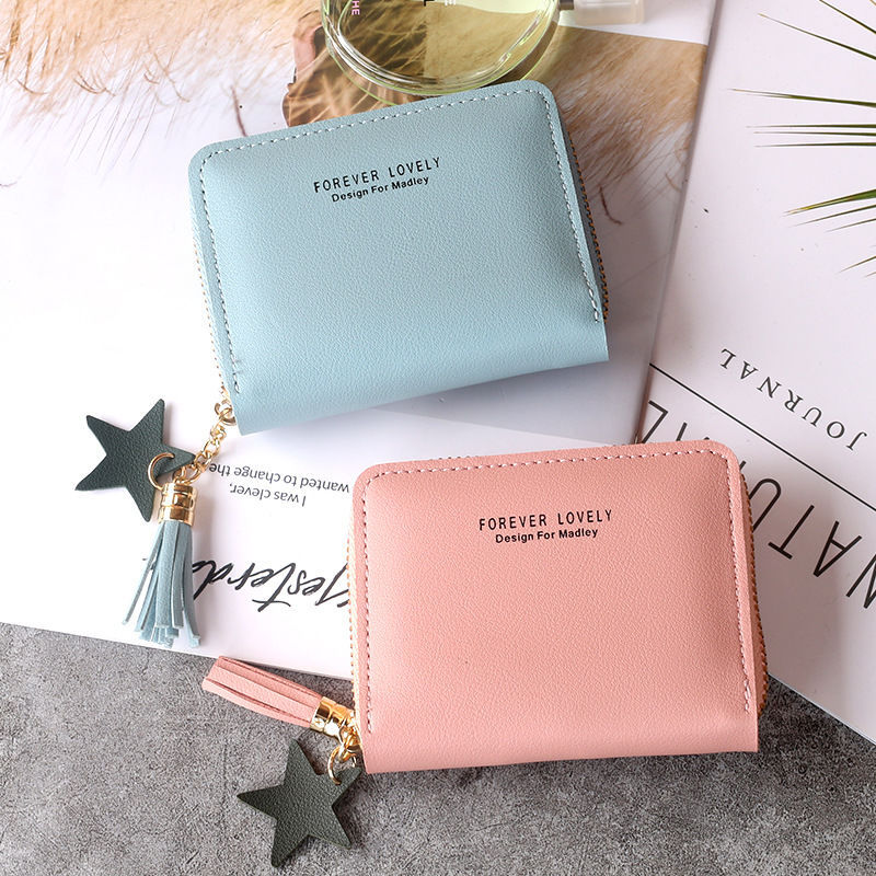 Short Tassel Small Star Wallet Women's Cute Mini Korean Style Girl Student Zipper Coin Bag Coin Purse Small Card Bag