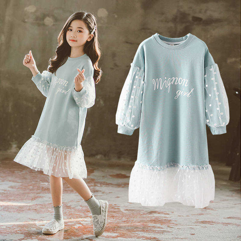 Picture of Girls Spring & Fall Dress 2024 New Style Kidsren's Baby Girl Fashionable Sweatshirt Long-Sleeved Princess Gauze Skirt Little Girl