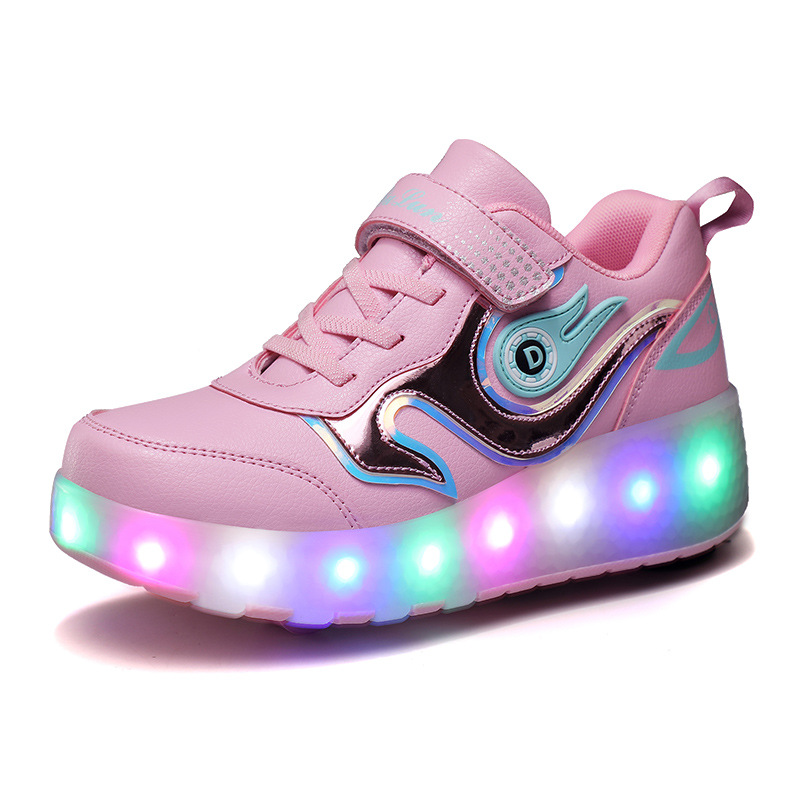 Picture of Cross-border foreign trade helos shoes LED ultra-light luminous charging pulley two-wheel light shoes for boys and girls ice skates invisible