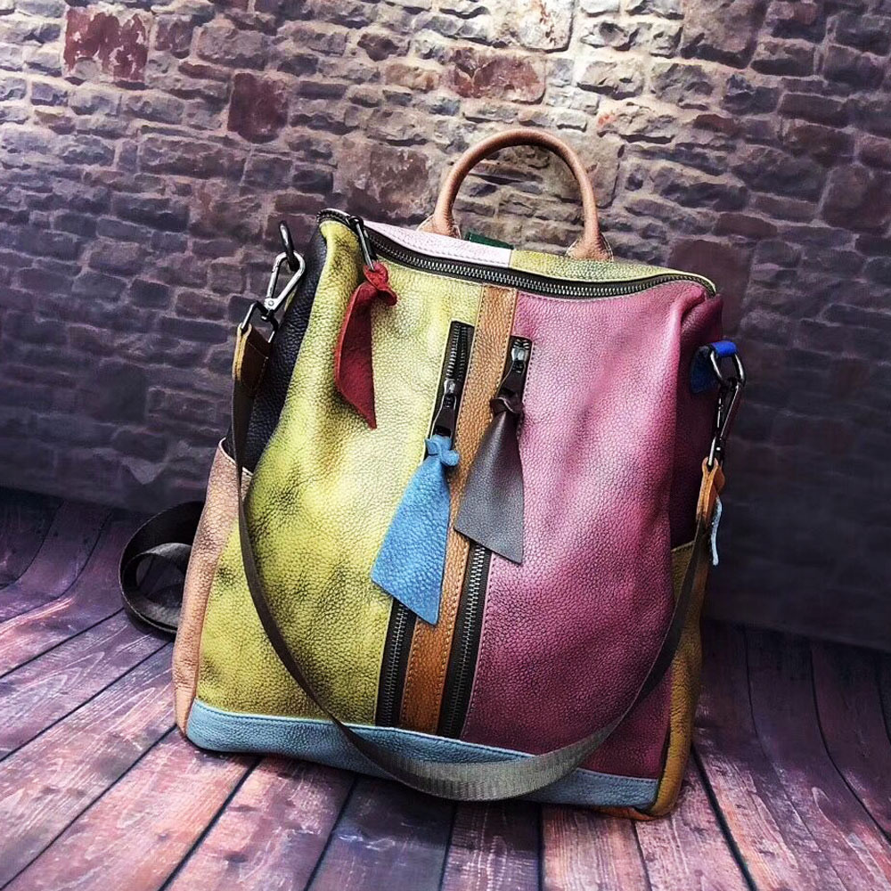 Picture of Women's Backpack, Trendy Retro Women's Bag, Genuine Leather Handbag, Color-Brushed Backpack, Casual Bag, Ready for Delivery