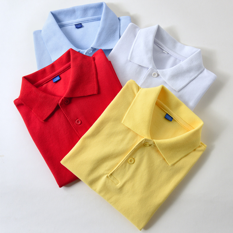 Picture of Children's White Polo Shirt Short-sleeved Cotton Boys Lapel White T-shirt Summer School Uniform Girls' Half-sleeved T-shirt
