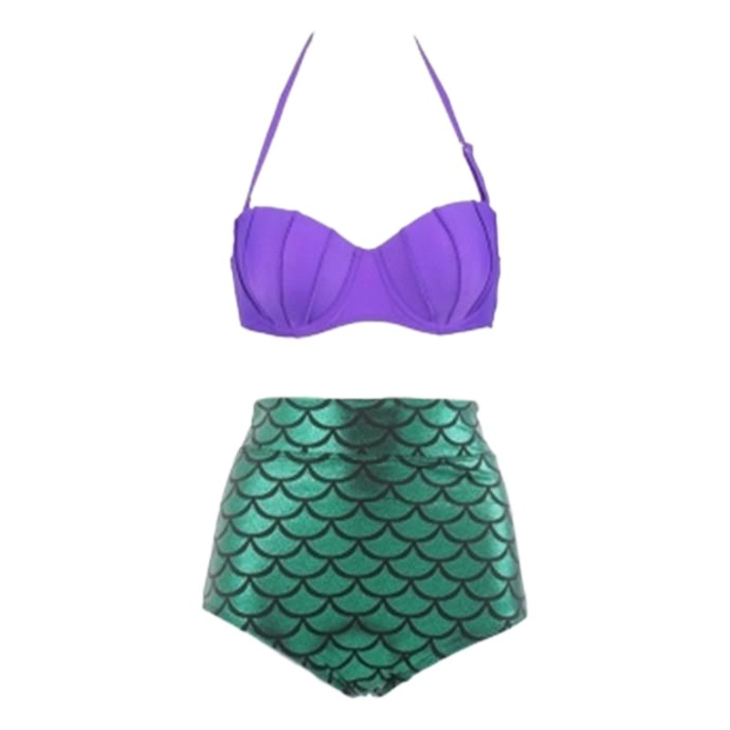 Cross-border New Split Swimsuit Bikini European and American Women's Bronzing Hard Bag Shell Mermaid High Waist Swimsuit