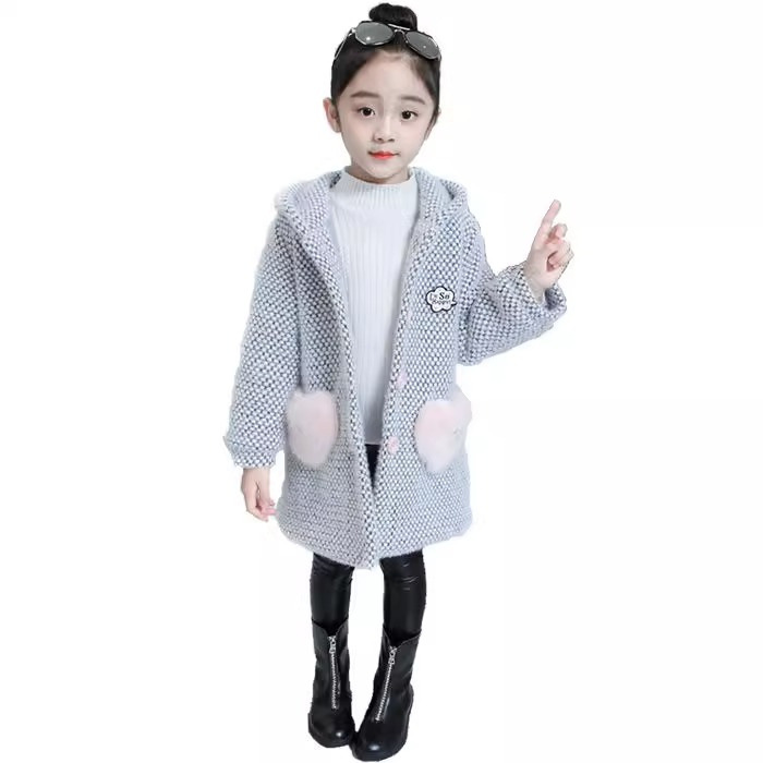 Picture of Autumn and Winter western style coat girls' Korean style medium and large children 7-8 years old 6 thick woolen snow mink velvet hooded coat