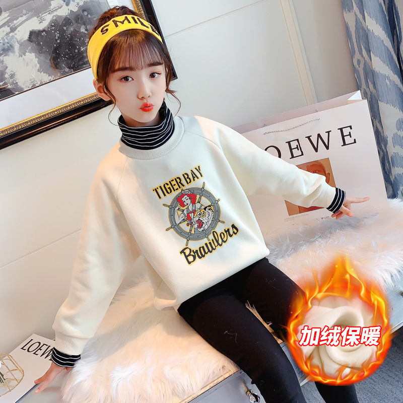 Picture of Girls Sweatshirt Winter Velvet Thickeneding 2025 New Kidsren's Autumn and Winter Warm Top Foreign Style Turtleneck Bottoming Shirt