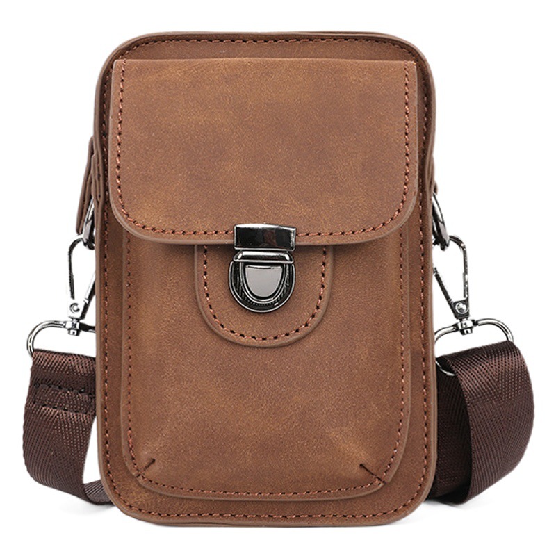 New Mobile Phone Bag Korean Style Men's Leather Shoulder Bag Outdoor Casual Mini Waist Bag Crazy Horse Leather Cigarette Bag