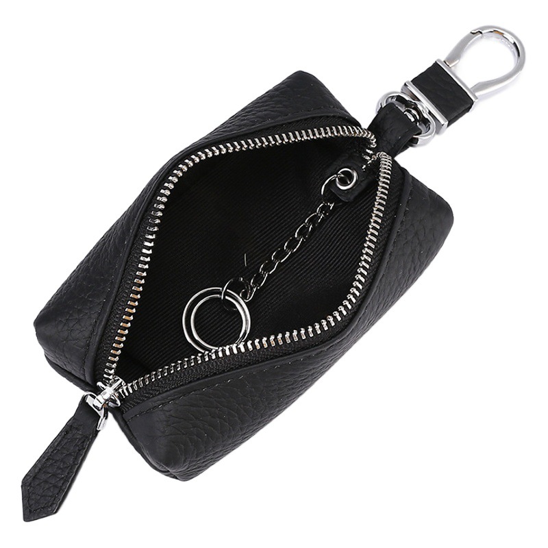Leather Car Key Bag Men's Top Layer Cowhide Car Key Case Zipper Keychain Household Keychain Men's Wholesale